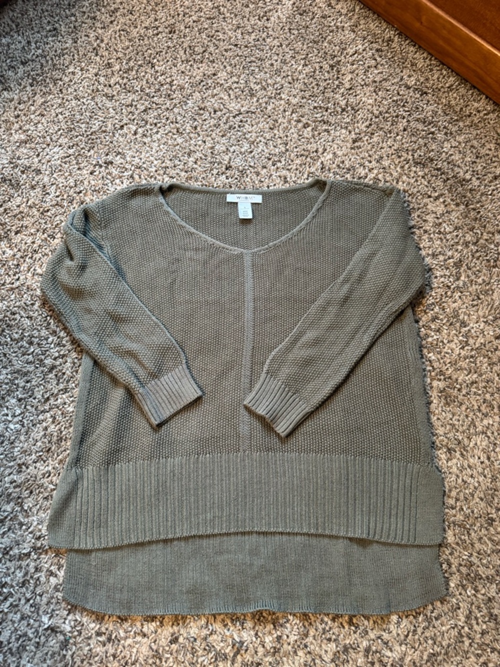 White House Black Market Olive V-Neck Knit Sweater